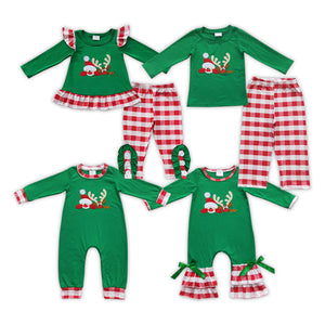 Christmas Santa and deer green embriodery  kids clothing