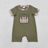 Matching Baby boys basket green short sleeves romper outfits embroidery