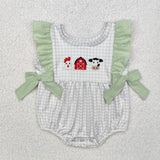 Matching Baby girls boys Chicken farm Red house Cow green clothing embroidery