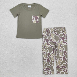 BSPO0521 toddler boy clothes green camo boy fall set