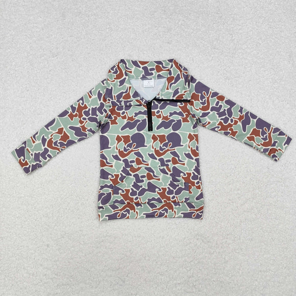 BT1042 long sleeve camo milk silk kids zipper pullover