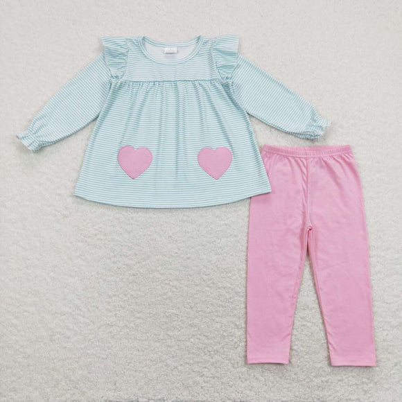 GLP1114--Valentine's Day heart long sleeve shirt pants embroidery girls outfits
