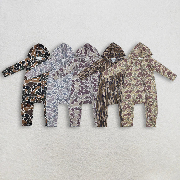 Matching Baby boys camo zipper hooded romper long sleeve