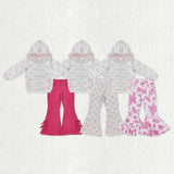 Matching Baby girls  Pink zipper hooded long denim s sets