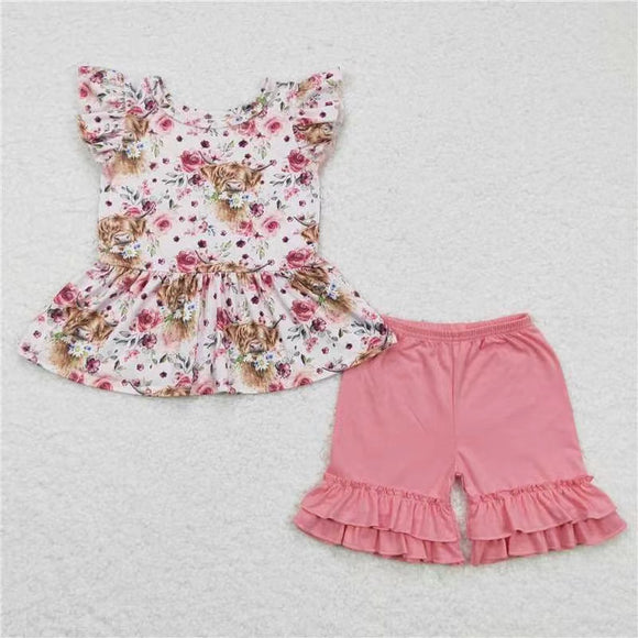 summer cow flower pink girls outfits