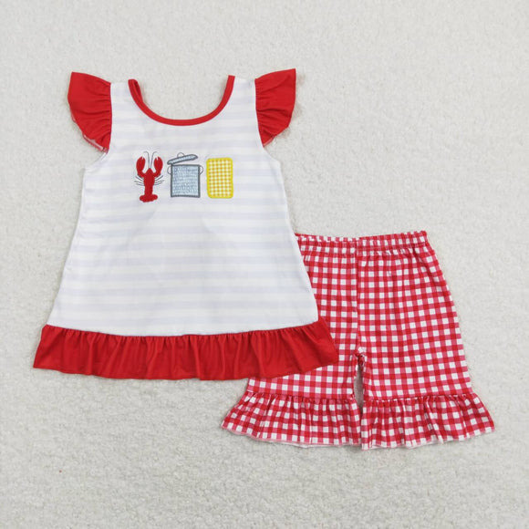 GSSO0455-- summer crayfish embroidery red girls outfits