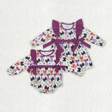 Matching Baby girls Halloween bow dress romper