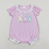 Matching Baby girls Easter bunny romper outfits embroidery