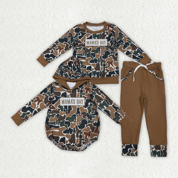 Matching Baby boys  Mama's boy camo romper outfits long sleeves embroidery