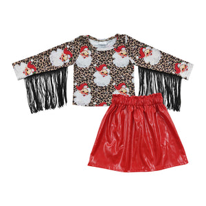 Christmas Santa girl top +red leather skirt outfits
