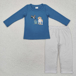 BLP0919  long sleeve embroidery Hunting dog boy outfits