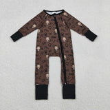 Matching Baby boys brown zipper romper top long sleeves
