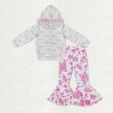 Matching Baby girls  Pink zipper hooded long denim s sets