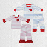 Matching Baby girls boys Valentine's stripe pajamas long sleeves embroidery