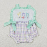 Matching Baby girls Easter bunny romper outfits embroidery