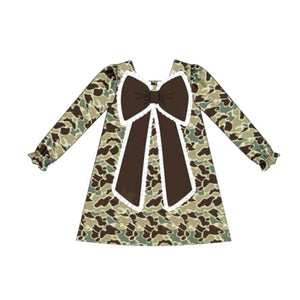 GLD0938 pre order long sleeve camo bow dress