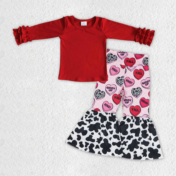 GLP1153--Valentine red long sleeves top Love bell bottoms outfits