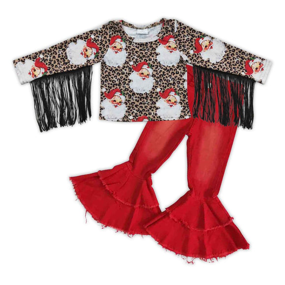 Christmas Santa top + red jeans outfits