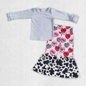 GLP1154--Valentine white long sleeves top Love bell bottoms outfits