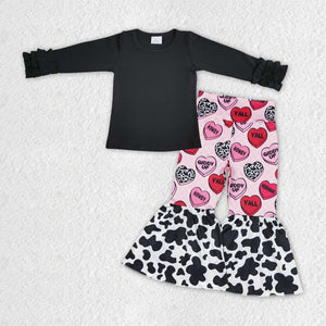 GLP1155--Valentine black long sleeves top Love bell bottoms outfits