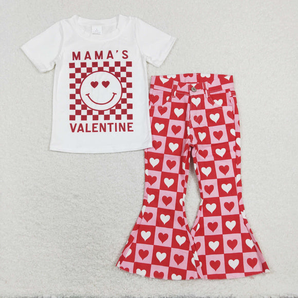 GSPO1363-MAMA'S VALENTINE top heart plaid jeans girls valentine's outfits