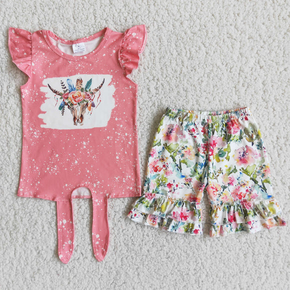 B16-1 summer cow floral pink  girls clothing