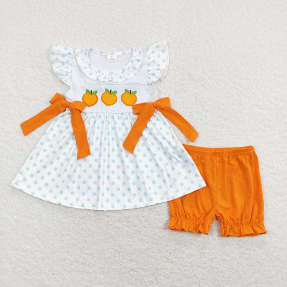 GSSO0451-- summer peach embroidery  girls outfits