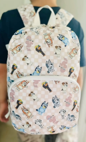 Khaki plaid dog kids backpack