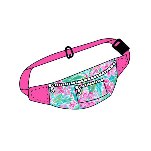 Hot pink watercolor floral girls fanny pack
