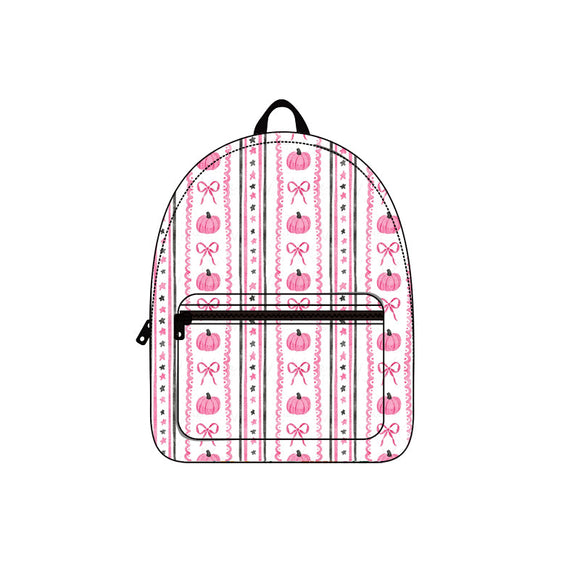 Pink pumpkin bow kids girls fall backpack