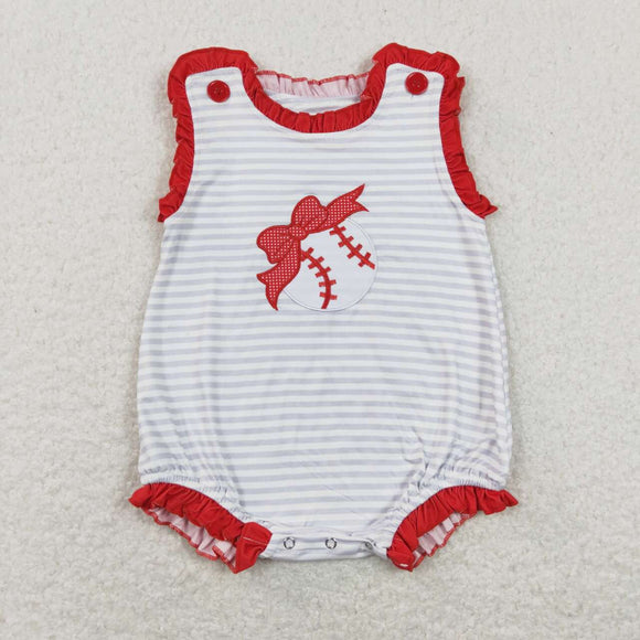 SR0782-- rugby red white  embroidery romper