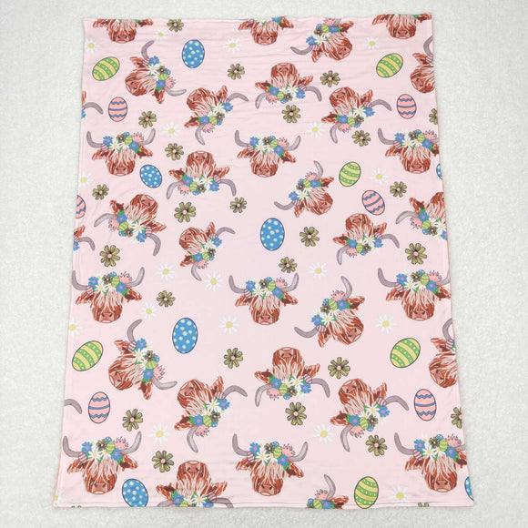 BL0095-- Easter cow and egg pink blanket