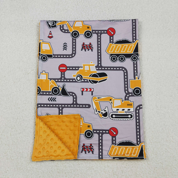 BL0199 Baby tractor yellow gray Blankets