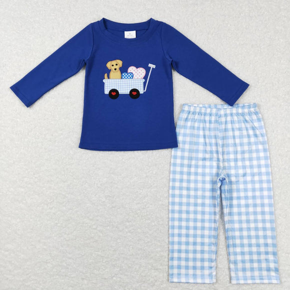 BLP0402--long sleeve Valentine's day embroidered blue dog boys clothing