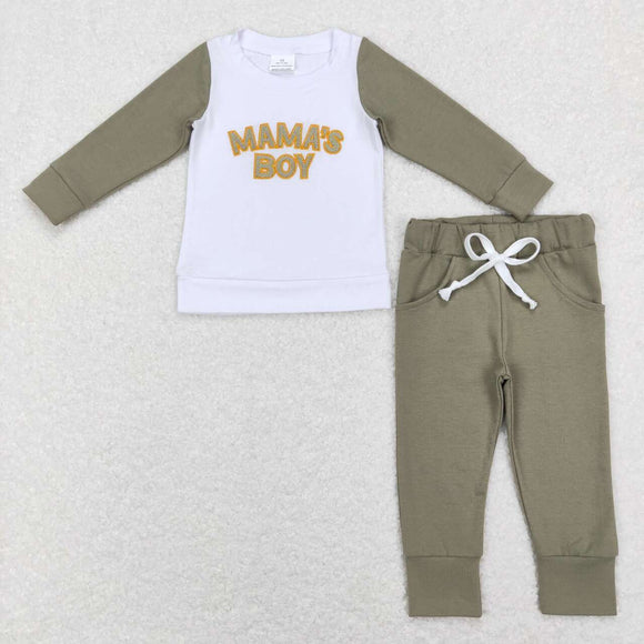 BLP0435--- long sleeve mama's boy embroidery boy outfits