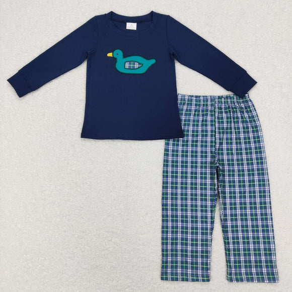 BLP0440--- long sleeve embroidery duck navy boy outfits