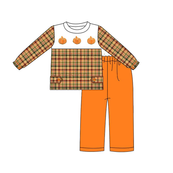 BLP0468 pre order Long sleeves pumpkin plaid boy clothing