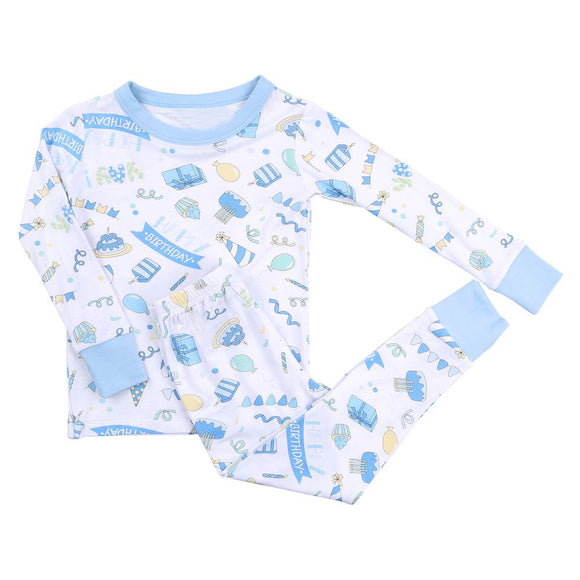 BLP0470 pre order Long sleeves birthday blue boy pajamas
