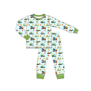 BLP0472pre order Long sleeves Construction truck blue boy pajamas