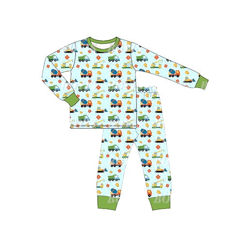 BLP0472pre order Long sleeves Construction truck blue boy pajamas