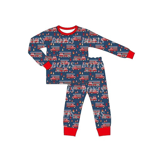 BLP0474 pre order Long sleeves Fire fighting truck boy pajamas