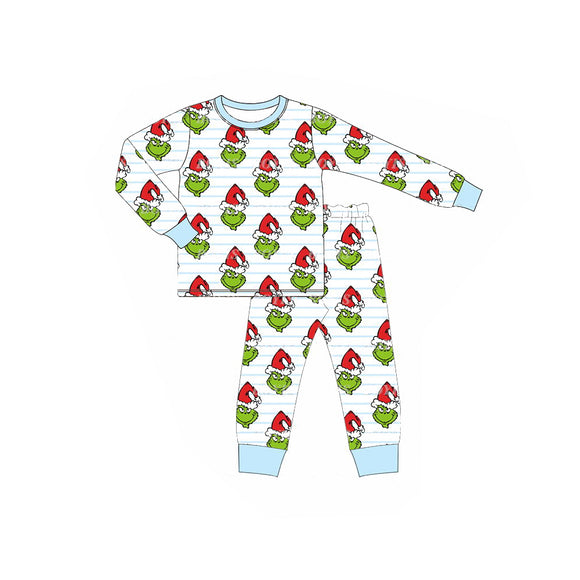 BLP0475 pre order Long sleeves Christmas cartoon blue boy pajamas