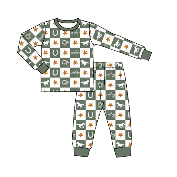 BLP0480 pre order Long sleeves western cowboy boy pajamas