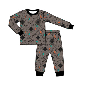 BLP0481 pre order Long sleeves western Aztec skull cow boy pajamas