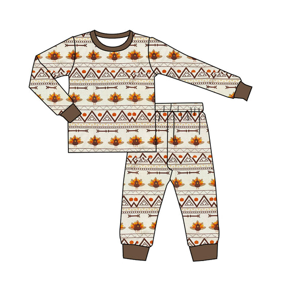 BLP0482 pre order Long sleeves Thanksgiving Day boy pajamas