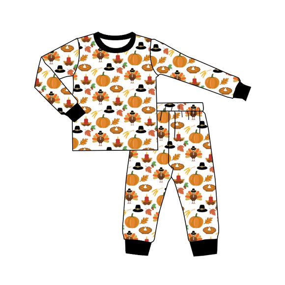 BLP0484 pre order Long sleeves Thanksgiving Day pumpkin boy pajamas