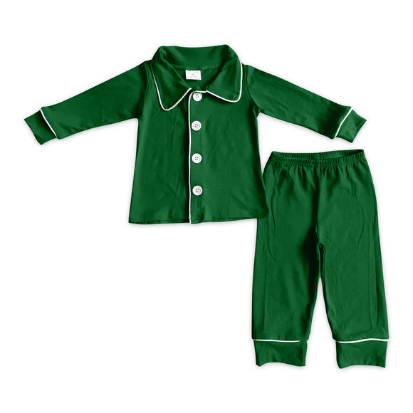 BLP0485 pre order Long sleeves Christmas green cotton  boy pajamas