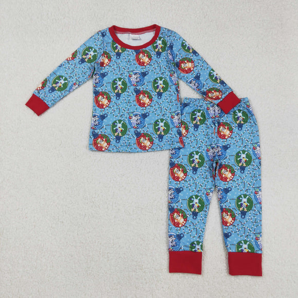 BLP0638--Christmas cartoon dog lighting  long sleeve boys pajamas