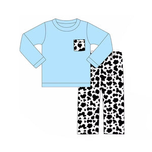 BLP0644-- pre order long sleeve cotton blue and cow pants boys outfits