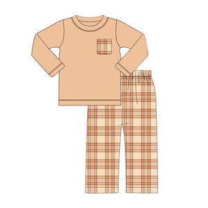 BLP0658--pre order long sleeve brown plaid boy outfits